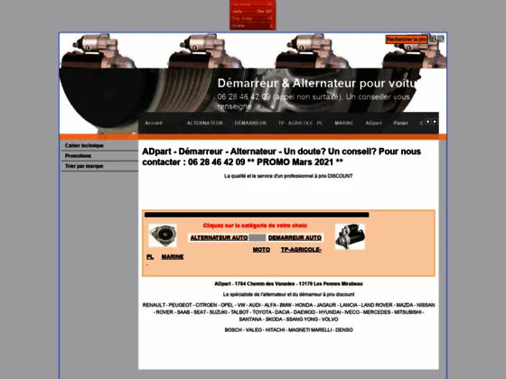 DEMARREUR Auto et ALTERNATEUR Auto  à prix Discount neufs