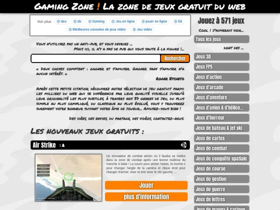 La zone de jeux gratuit du Web