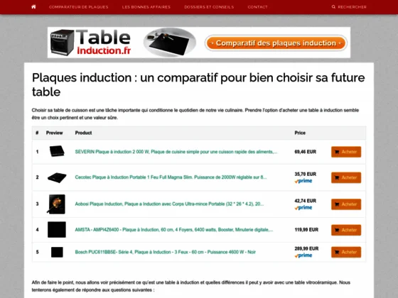 Site d'information sur les plaques à induction.