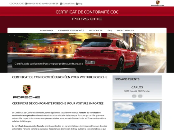 Certificat de conformité Porsche  | COC Porsche 