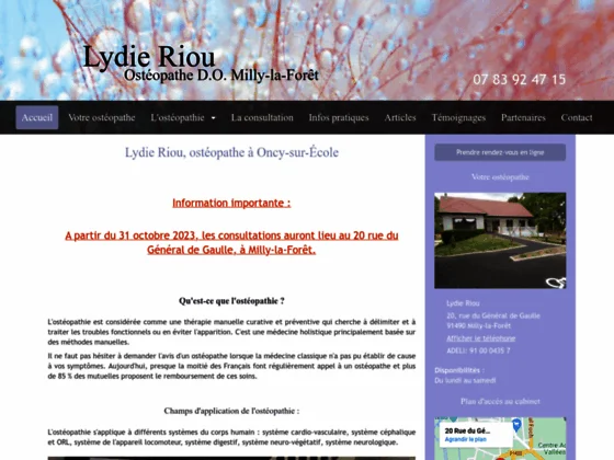 Ostéopathe Oncy sur Ecole proche Milly la Forêt  91
