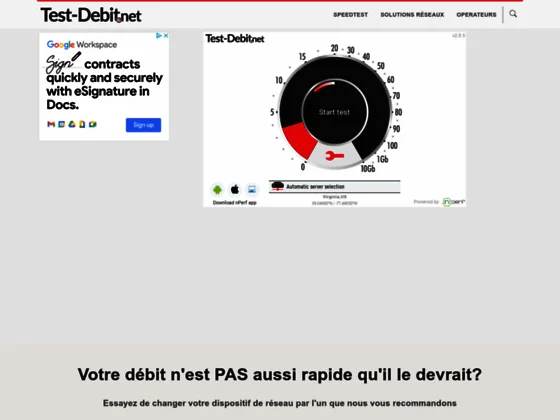 Test de debit - SpeedTest ADSL, Fibre optique