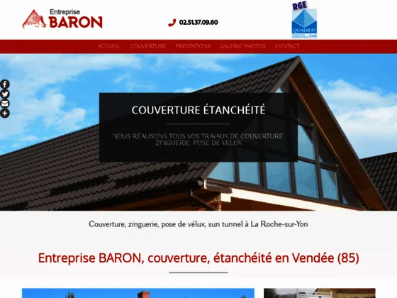 Entreprise BARON, couverture, zinguerie, pose de vélux, sun tunnel à La Roche-sur-Yon en Vendée (85)
