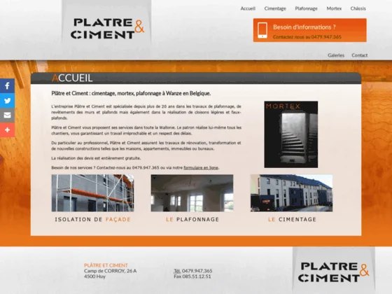 Plâtre & Ciment : pose de cimentage, mortex & plafonnage à Huy près de Liège & Namur