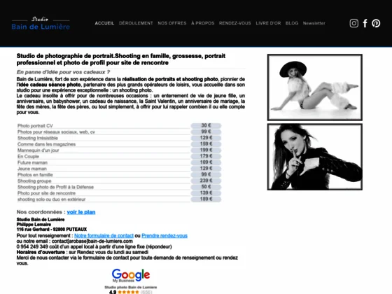 Bain de lumière shooting photo portrait