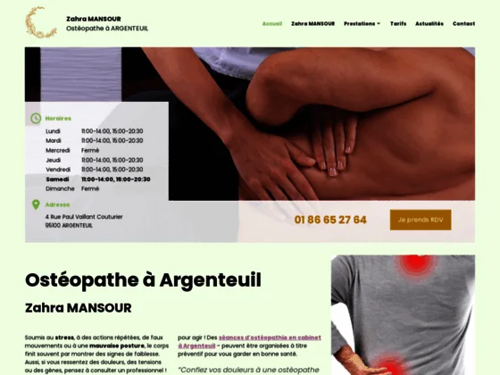  Intervenant à Argenteuil pour les femmes enceintes, votre ostéopathe Zahra MANSOUR, est à