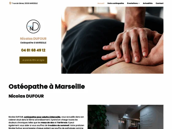 Nicolas DUFOUR est un ostéopathe qui intervient à Marseille et prend en charge tout types 
