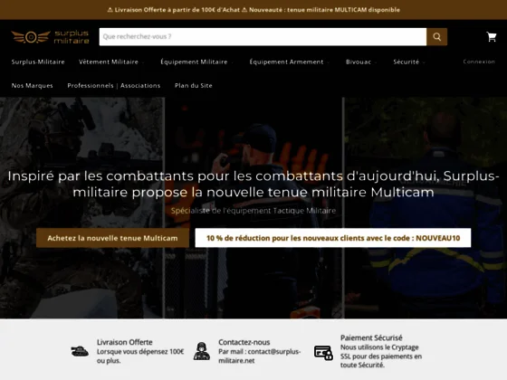 Équipements militaires et vêtements treillis sur Surplus Militaire