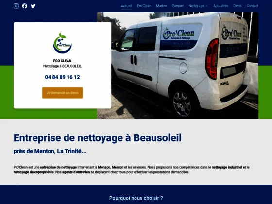 Service de nettoyage à domicile sur Beausoleil par Pro’Clean