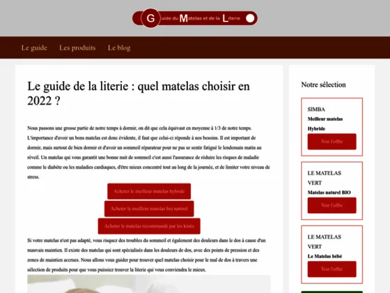 Guide du matelas et de la literie