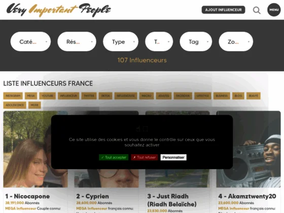 Classement des influenceurs