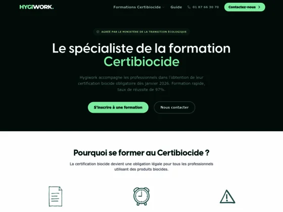 Hygiwork : Formations certibiocides pour professionnels