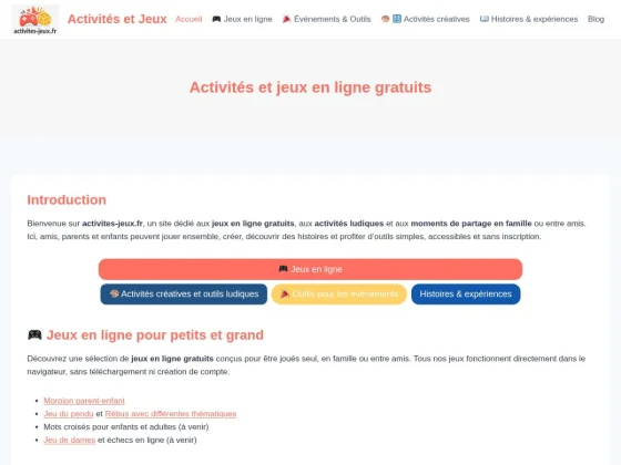 Activités et jeux en ligne gratuits